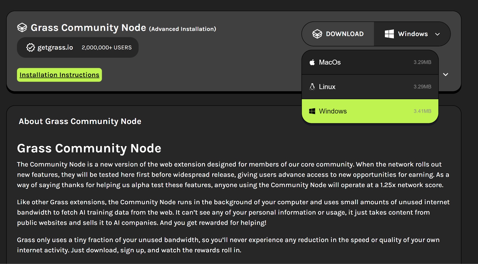 Giao diện tải Community Node
