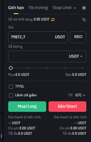 Giao diện vào lệnh Futures