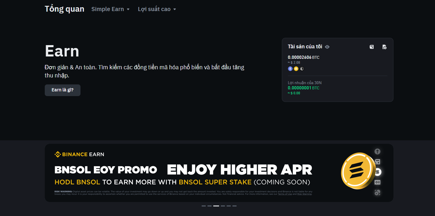 Sản phẩm Binance Earn