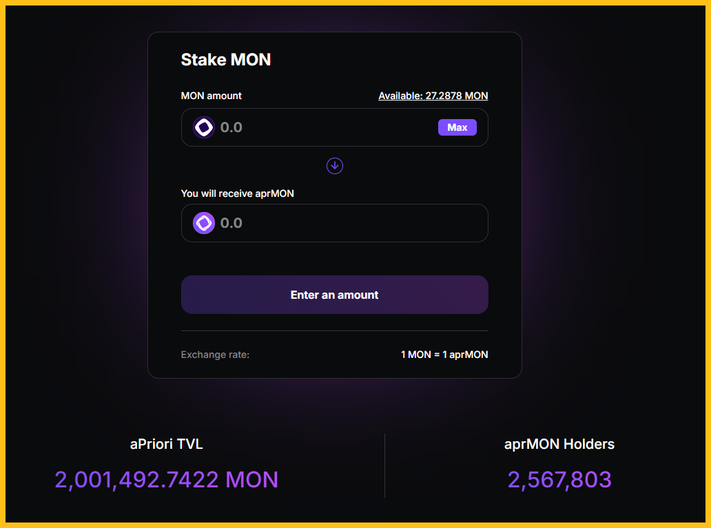Giao diện Stake của aPriori