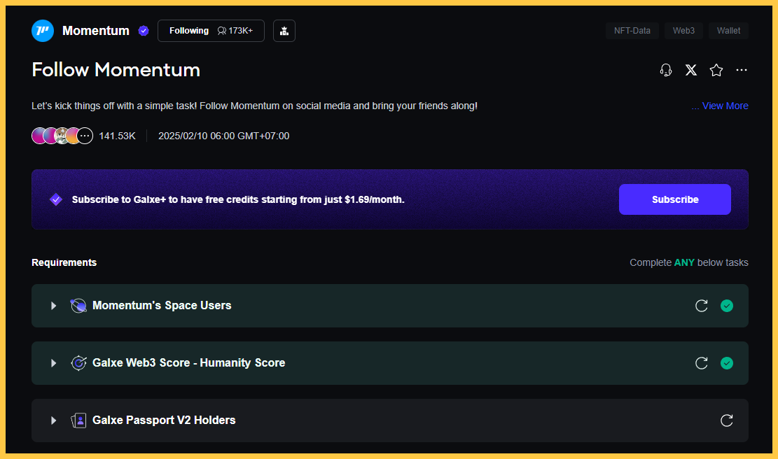 Nhiệm vụ Galxe Momentum - Hướng dẫn Airdrop Momentum